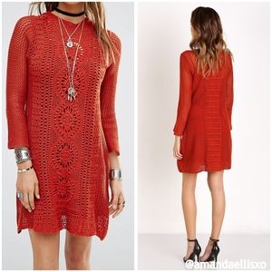 Free People Rosalind Swit Crochet Bell Sleeve Knit Sweater Tunic Dress XS